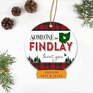 Christmas Ornaments 2023 Custom City, State - Someone in Findlay Ohio State Love You - Long Distance Relationships Gifts for Family and Friend - Keepsake Xmas Ornaments Plastic 3 Inches