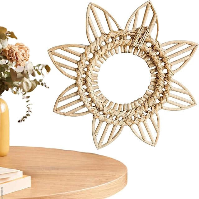 pologmase Mirror Wall Decoration Pendant Frame Rattan Crafts Flower Frame Creative Photo Wall Hanging Frame Decoration for Apartment Living Room Bedroom Baby Nursery Hanging Ideas