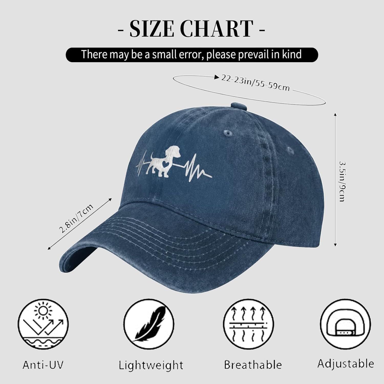 Women's Dachshund Dog Heart Hat, Adjustable Vintage Washed Baseball Cap for Dad and Mom - Image 6