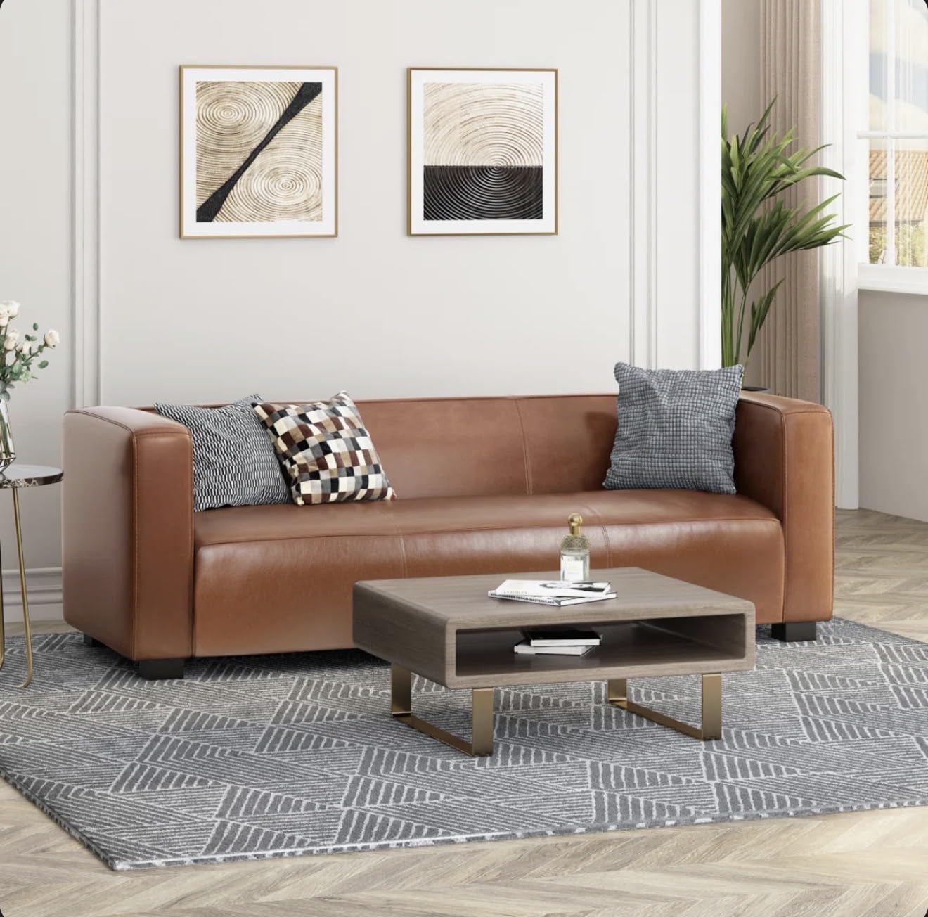 Leatherette 3 Seater Sofa for Living Room | Premium Comfortable Couch with High Density Foam Cushions | Modern Wooden Frame Sofa for Home, Office & Lounge (Brown)-image-34