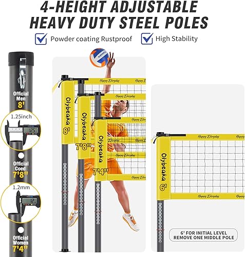 Miniatura 3 de Juego de red de voleibol profesional para exteriores para patio trasero y playa con postes ajustables y resistentes, red duradera, voleibol de