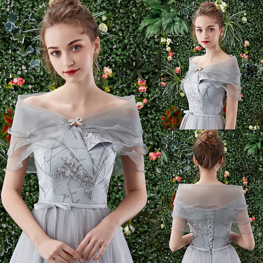 Women Layered Gauze Shawl Shrug For Rhinestone Buckle Wedding