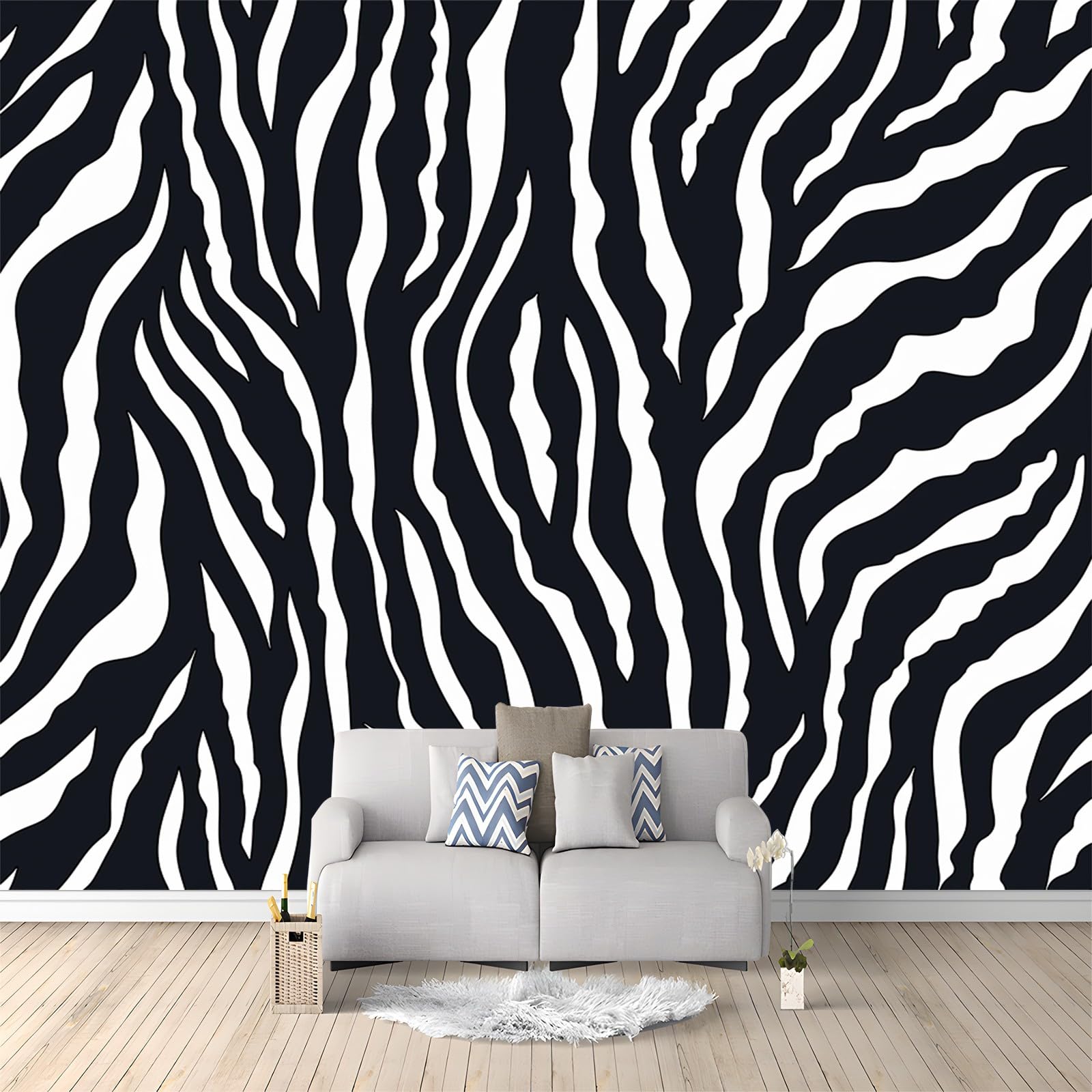 Fototapeta z włókniny moda tekstura zebra 300 x 210 cm tapeta salon sypialnia restauracja pokój dziecięcy dekoracja ścienna biały czarny