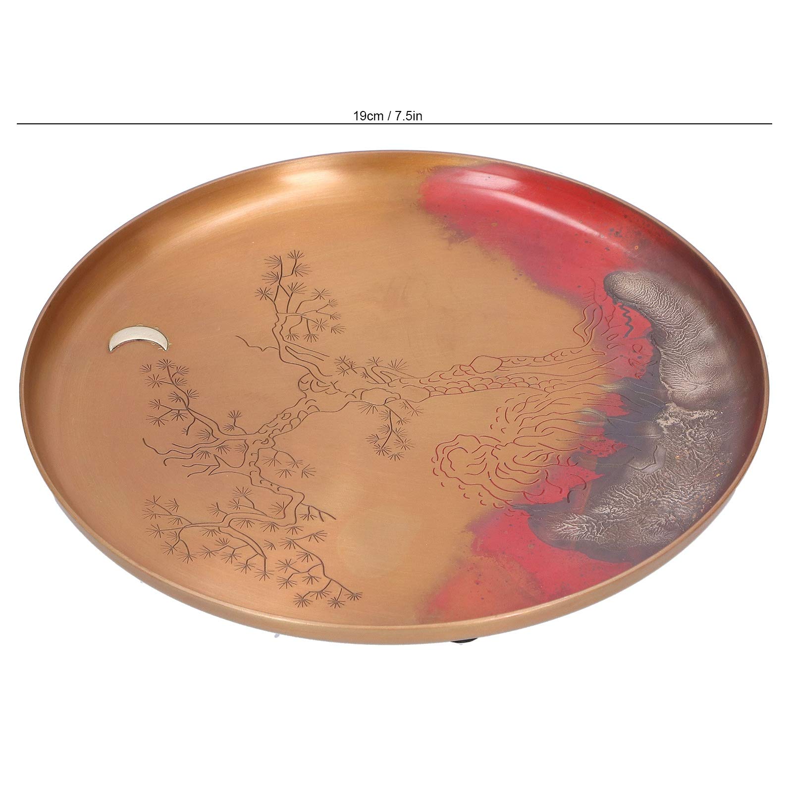 Bandeja de té redonda hecha a mano en Japón, bandeja de té de cobre rojo para juego de té Kung Fu, plato portacopas de fondo poco profundo con almohadillas antideslizantes para