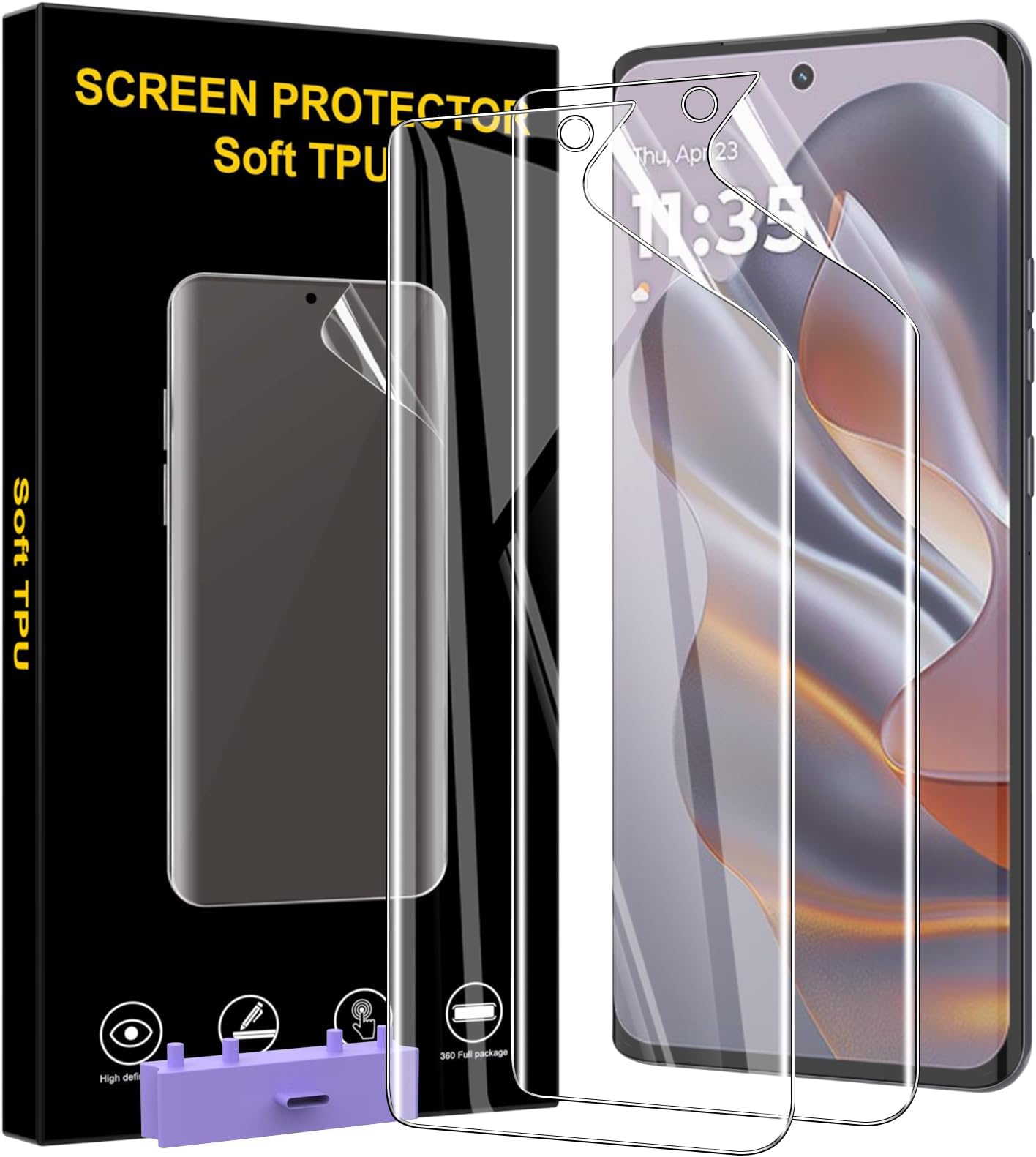 AOKUMA [2 Pack For Motorola Moto Edge 50 Neo Soft TPU Screen Protector,Flexible TPU Film [Not Glass], Scratchproof, Bubble Free,Case Friendly, HD Clear, Easy InstallationClimatePartner certified