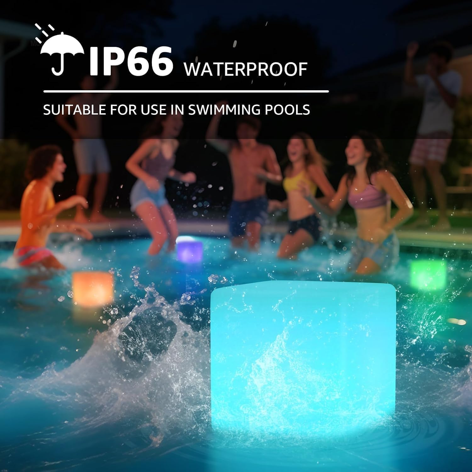 FUYO Smart Table Lamp, 6-inch Rechargeable LED Cube Light with App/Remote Control, IPX6 Water-Resistant, 16 Colors & 4 Modes, Night Light for Home Bedroom Pool Garden Decor