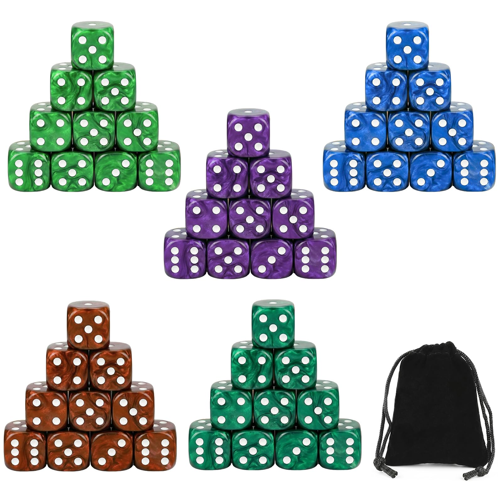 Hounyou 50 Pcs 16mm D6 Dice Set, 5 Colors Round Corner D6 Dice for Math Learning Board Games Rolling