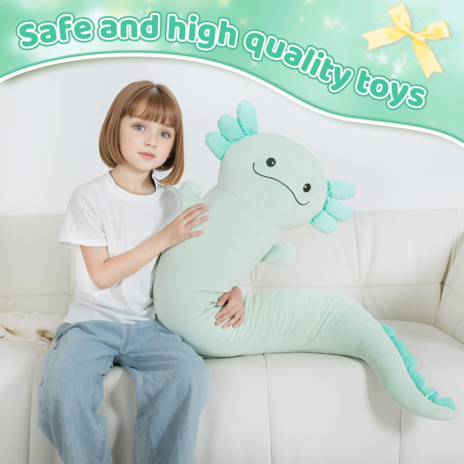 Dalmao Axolotl - Coussin géant en peluche - 120 cm - Grand bleu Axolotl - Coussin de sommeil géant pour enfants, anniversaire, Pâques