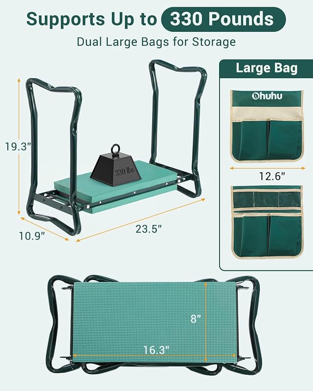 Ohuhu Garden Kneeler and Seat 8" Wider Pad Heavy Duty 2-in-1 Foldable Stool image 2