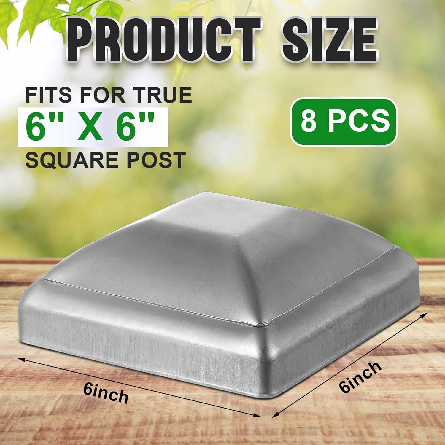 8 Pcs Galvanized Metal Post Decking Cap Covers Wood Fence Post Water-Proof UV-Proof Durable (6" X 6",Silver)