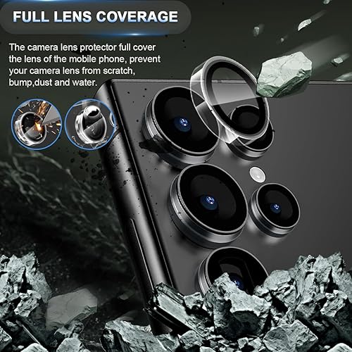 Miniatura 2 de TIUYAO Protector de lente de cámara para Samsung Galaxy S24 Ultra, cubierta de lente de anillo de aleación de aluminio de vidrio templado con