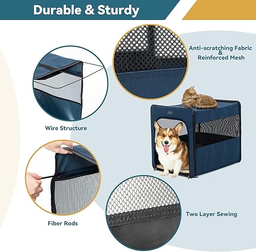 Miniatura 3 de PETSFIT Jaula portátil para perros, jaula de viaje para perros, 31 pulgadas con alfombrilla gruesa, fácil de plegar, resistente y portátil, perfecta