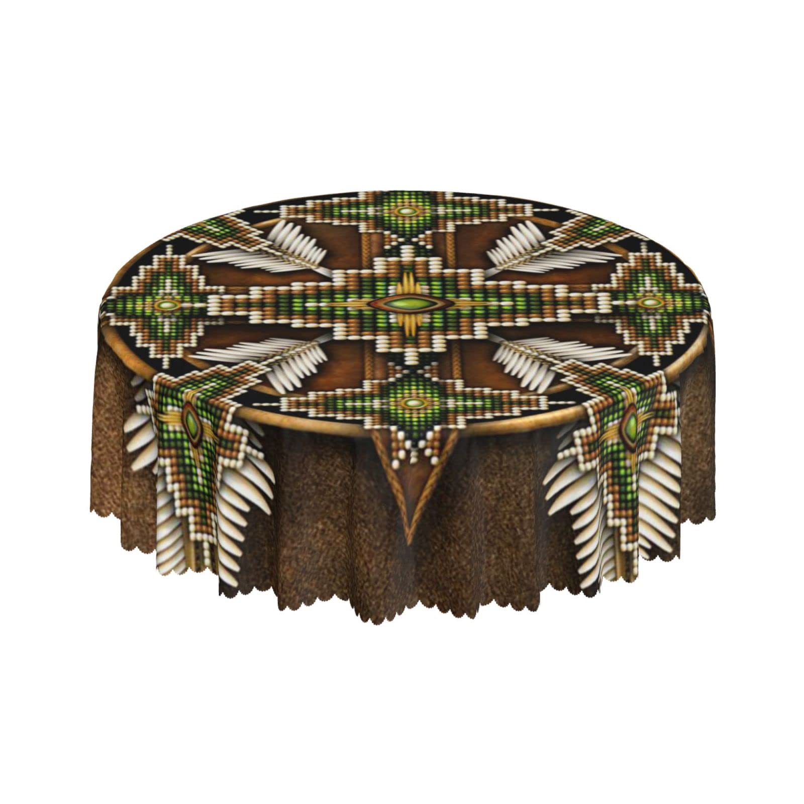 Lsjuee Native American Tribe Brown Round Tablecloth 60 Inch Printed Washable Tablecloth for Dining Party Holiday Fall Home Decorative