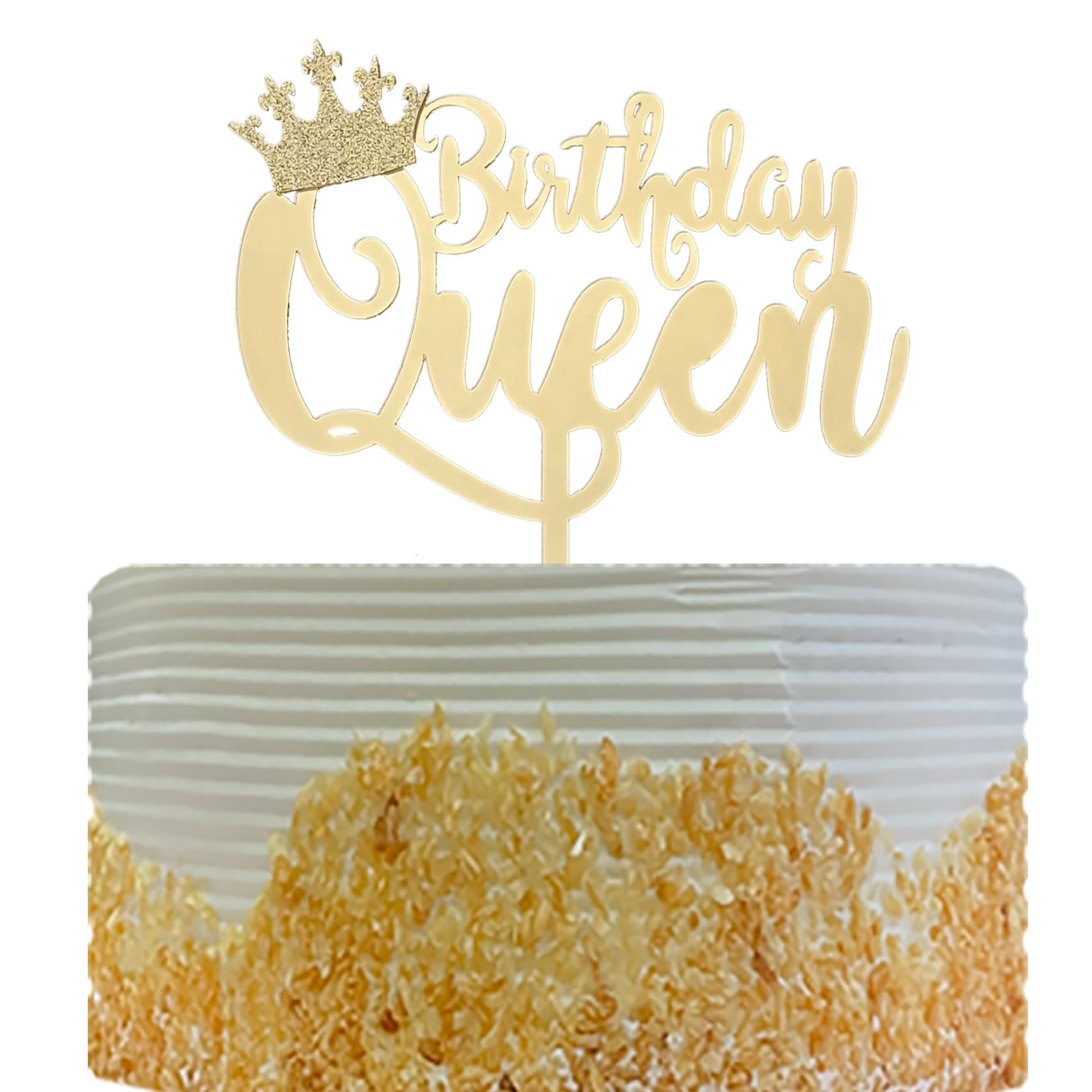 Happy Birthday Queen Cake Topper for Queen Birthday Party Photo Prop Backdrop Decorations, Mirror Gold Acrylic Cake Decoration Supplies