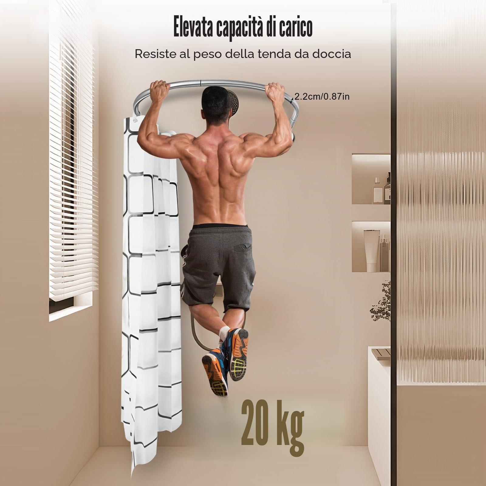 Bastone per Doccia a Forma di U - Barra Doccia Curva in Acciaio Inox - Estensibile - Rack per Tenda Doccia Curva Angolo - Senza Perforazione