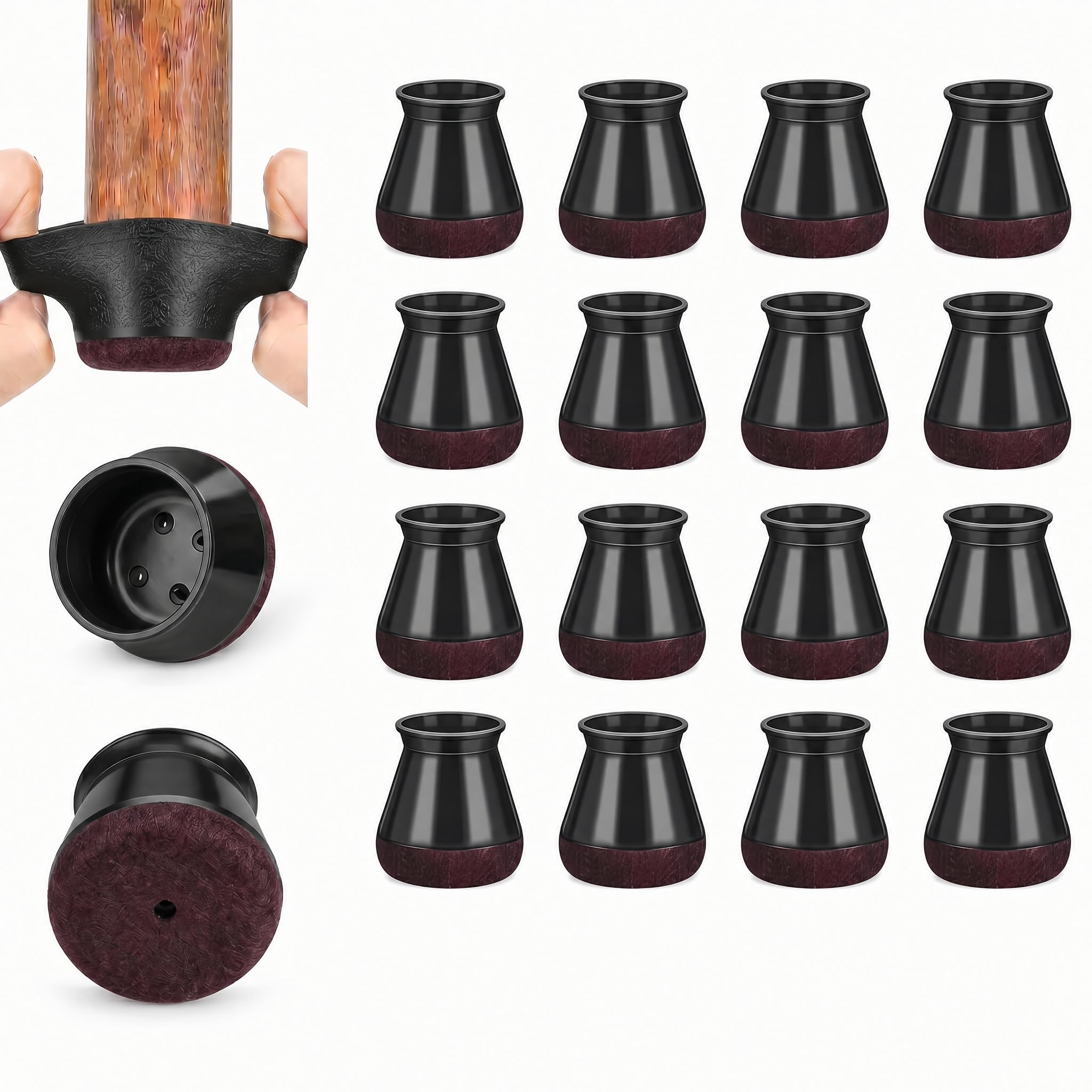Boyfield Chair Leg Floor Protectors - 16 PCS 14-20mm chair leg protectors for hardwood floors (Black)