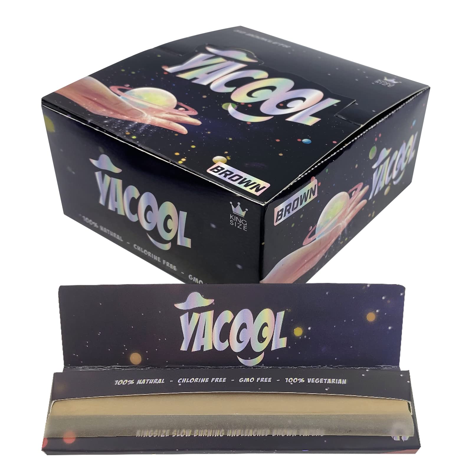 yacool Classic Rolling Papers, 50 Pack - KingsizeSilm Ultra Thin Paper, Natural Arabic Gum, Unbleached Brown, with 3 Random Gifts, YC3102