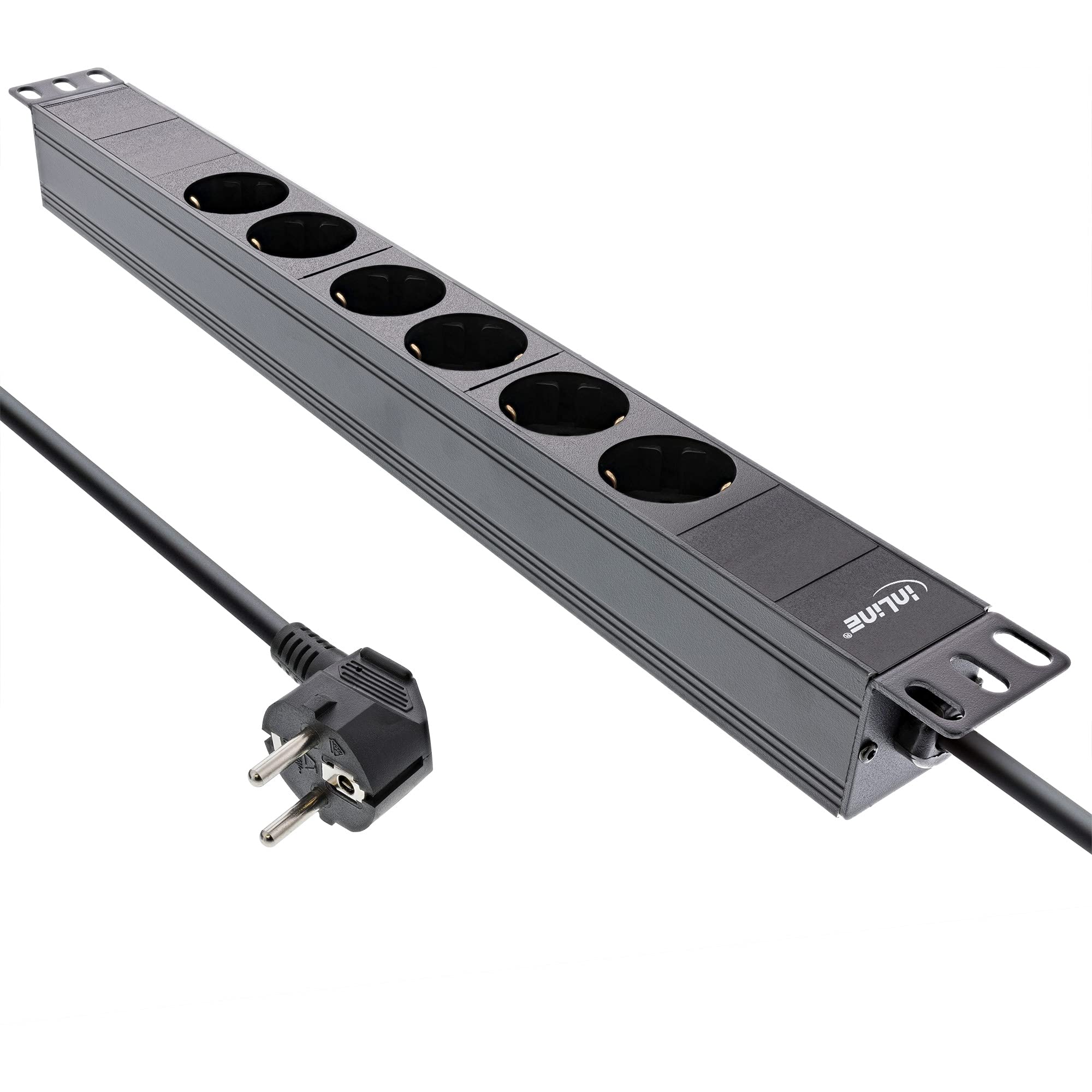 InLine® 19" Steckdosenleiste, 6-Fach Schutzkontakt, ohne Schalter, 2m, schwarz