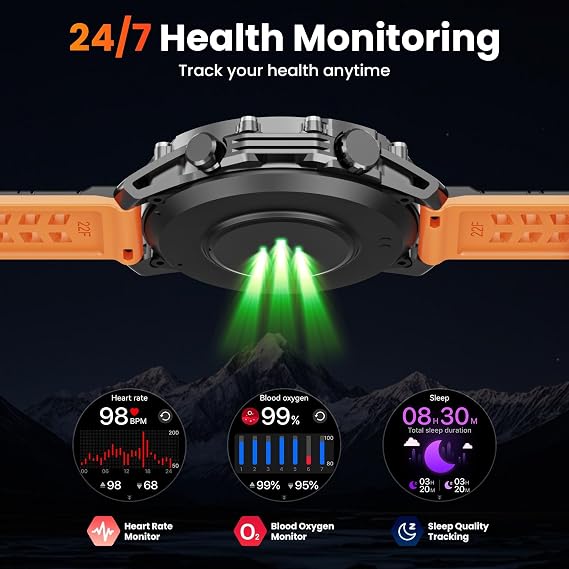 Hwagol Smart Watches for Men (Call/Notification),1.52''HD Military Smart Watch with Heart Rate/Sleep Monitor/Pedometer for Android and iOS,DIY Design Fitness Tracker