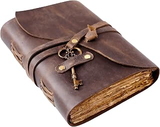 NomadCraftsCo Vintage Leather Journal - Handmade Deckle Edge Paper, Leather Bound Sketchbook, Book of Shadows Grimoire (Vintage Brown, 7.5x5.5")