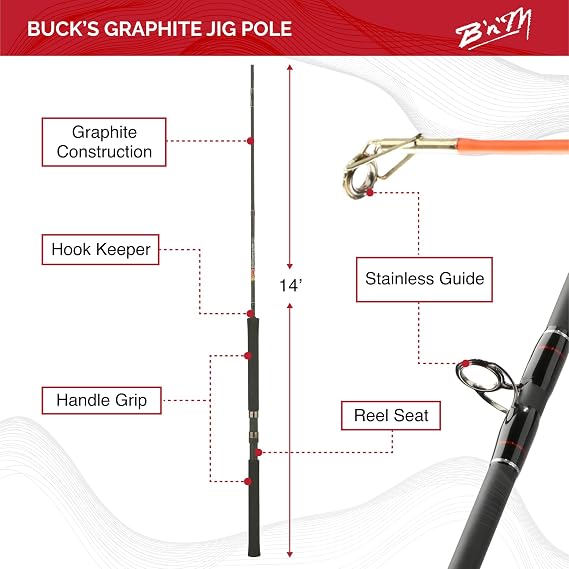 B'n'M Buck's Graphite Jig Pole (3-Piece)