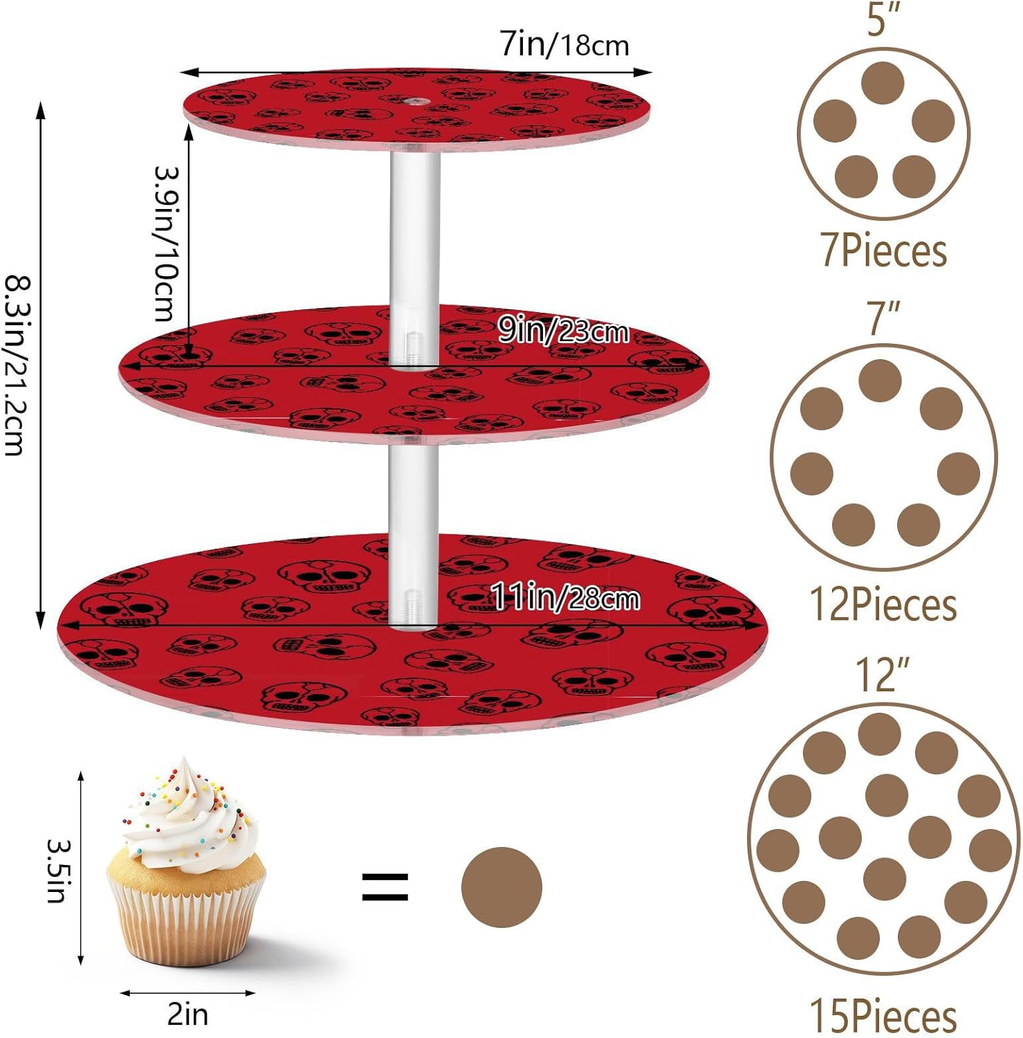 Skull Halloween 3 Tier Acrylic Cupcake Stand, Cupcake Stand for 34 Cupcakes for Weddings,Christmas,Holidays,Parties,Birthday,Printed Cupcake Tower 23300405