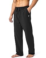 Pudolla Men's Cotton Yoga Sweatpants - Open Bottom Lounge Pants with Pockets for Comfortable Athletic Wear