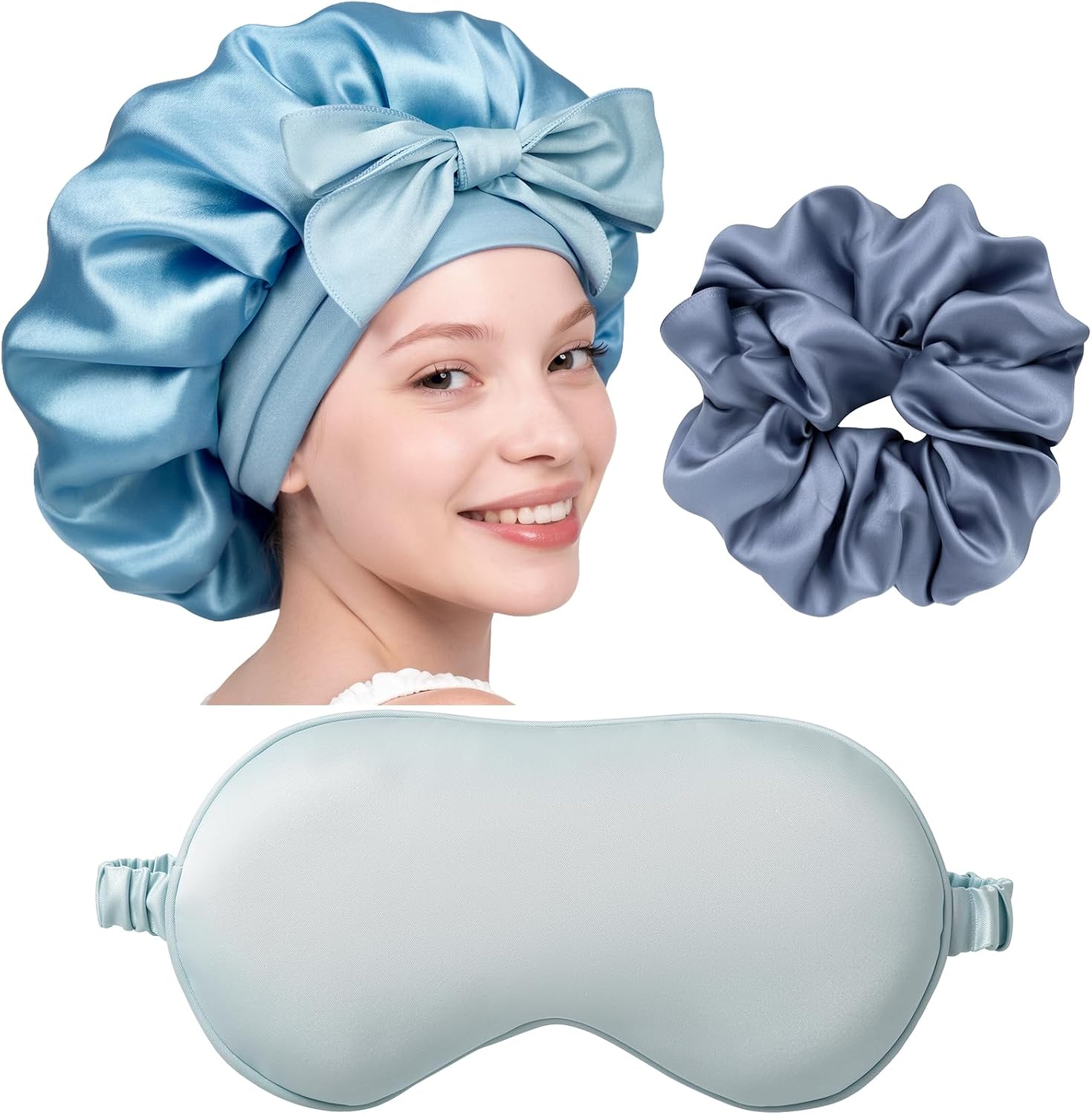 Silk Bonnet for Sleeping Women Gifts Sleeping Set, Satin Bonnet, Silk Sleep Mask Eye Mask & Satin Scrunchie