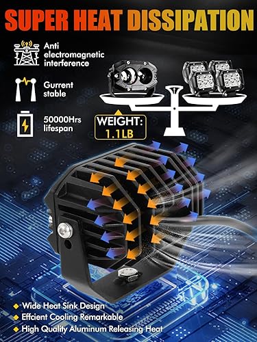 Miniatura 5 de MAYELLO Cápsulas LED cuadradas de 4 pulgadas, haz de punto blanco de 60 W, luces antiniebla y todoterreno - 6500K 10000LM IP68 - Compatible con Jeep