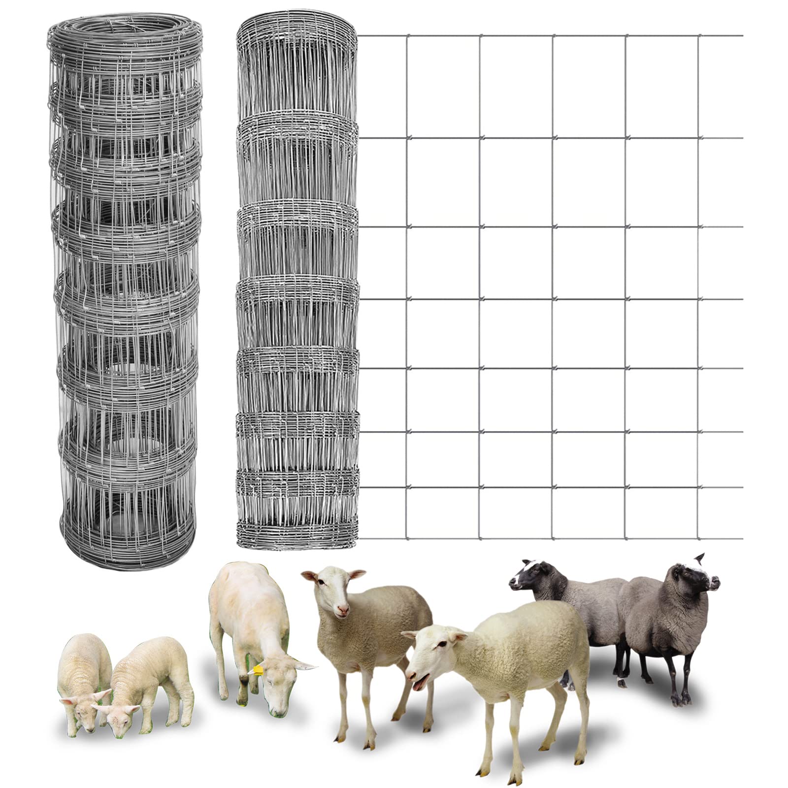 Stock Fence Wire Mesh Roll 3ft X 165ft Livestock Fencing L8/100/15 Hot Dipped Galvanized Agricultural Netting Animal Farm Protective Border Dog Pig Sheep Cattle Garden Decorative, Silver