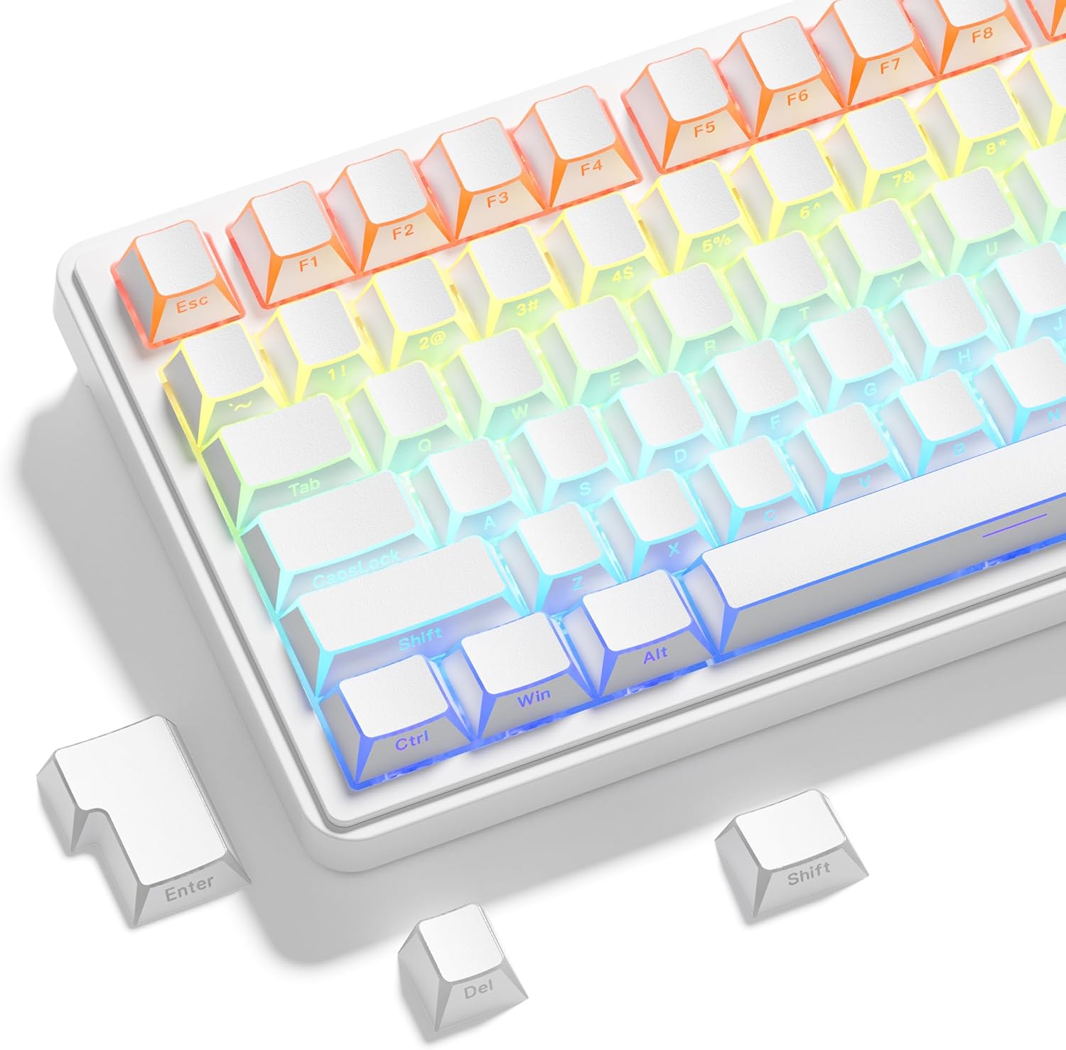 XVX Shine Through PBT Keycaps, White Prism Keyboard Keycaps, Side Printed Translucent Keycap Set, Cherry Profile Key Caps for Mechanical Keyboards with MX Switches