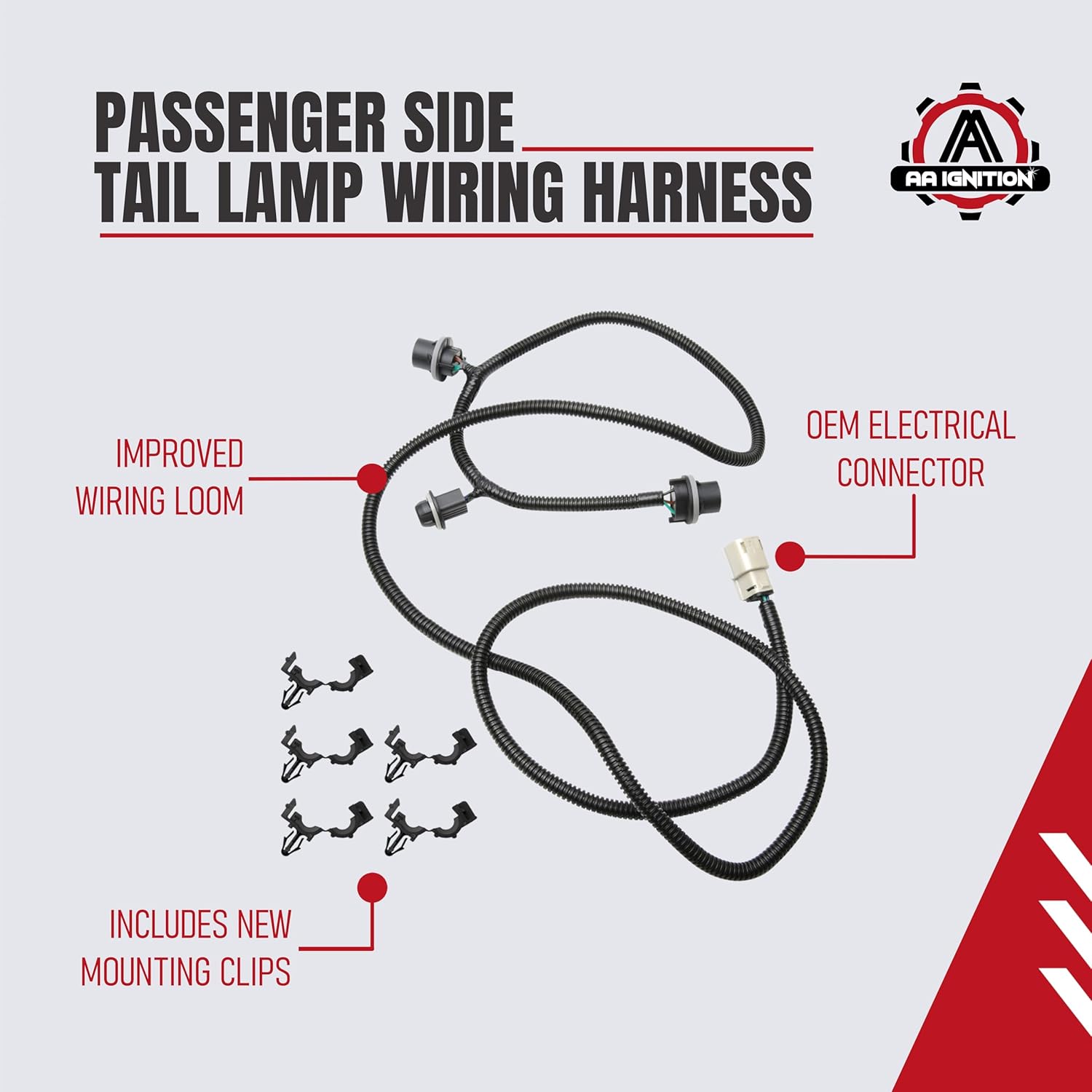 AA Ignition Tail Light Wiring Harness Passenger Side - Compatible with Chevy and GMC - Silverado 1500, Silverado 2500 HD, Silverado 3500 HD, Sierra 3500 HD - Replaces 23295977, 84688723, 23295939