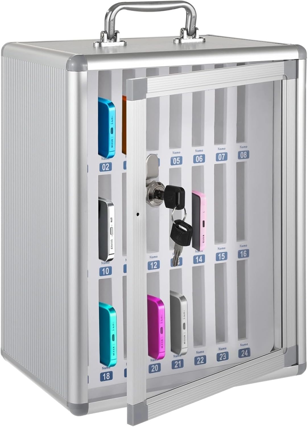 24 Slots Cell Phone Locker for Classroom, Aluminum Alloy Phone Storage Cabinet with Lock, Portable Phone Holder Box 14.8 x 10.4 x 7.5 in for Office, Meeting Room