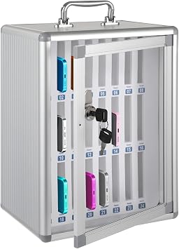 24 Slots Cell Phone Locker for Classroom, Aluminum Alloy Phone Storage Cabinet with Lock, Portable Phone Holder Box 14.8 x 10.4 x 7.5 in for Office, School, Meeting Room