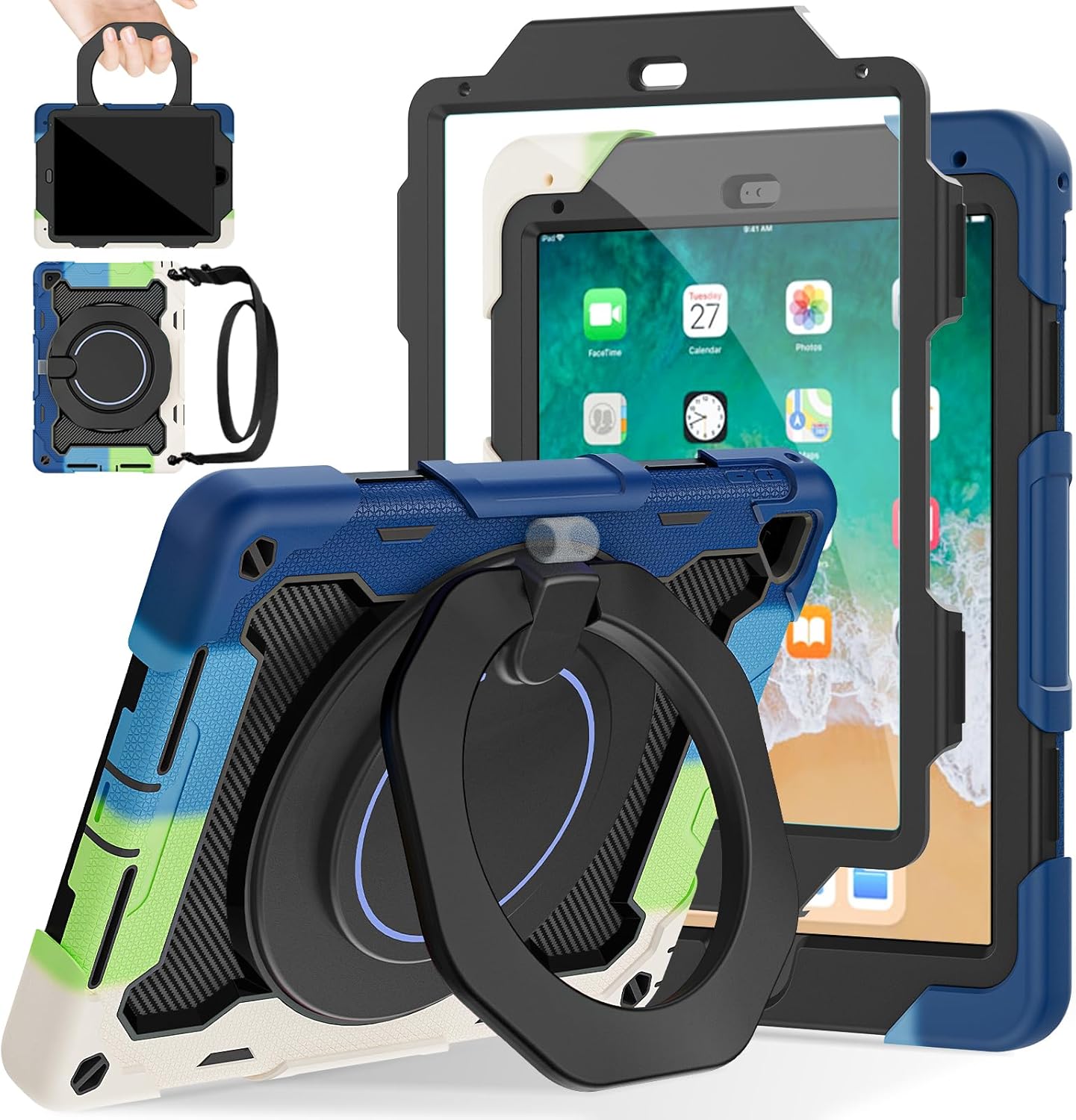 ROISKIN iPad 6th 5th Generation Case 9.7 Inch, Pro 9.7, Air 2 with 360 Kickstand Hand Strap [Screen Protector, 15ft Drop Protection]Heavy Duty Air 2 /Pro 9.7 / iPad 6th 5th Gen Case for Kids Women Men