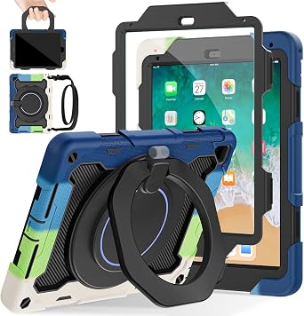 ROISKIN iPad 6th 5th Generation Case 9.7 Inch, Pro 9.7, Air 2 with 360 Kickstand Hand Strap [Screen Protector, 15ft Drop Protection]Heavy Duty Air 2 /Pro 9.7 / iPad 6th 5th Gen Case for Kids Women Men