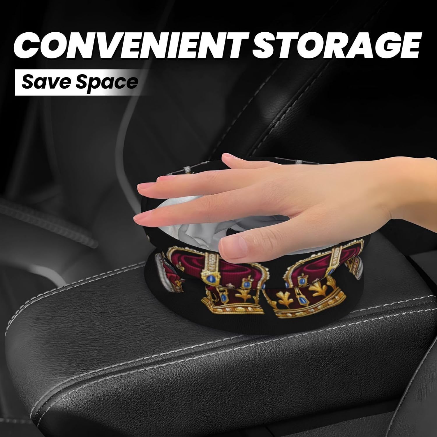 English Crown Portable car Trash can, Practical car Storage Bucket, Practical, Convenient and Foldable, a Must-Have for Cars. image 4