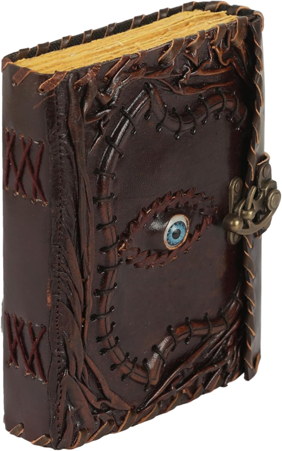 Hocus Pocus Book of Spells Journal Book of Shadows – 8x6 Writing Notebook Unlined Deckle Edge Paper Leather Journal Writing For Men And Women eye cover (Spellbound Brown)