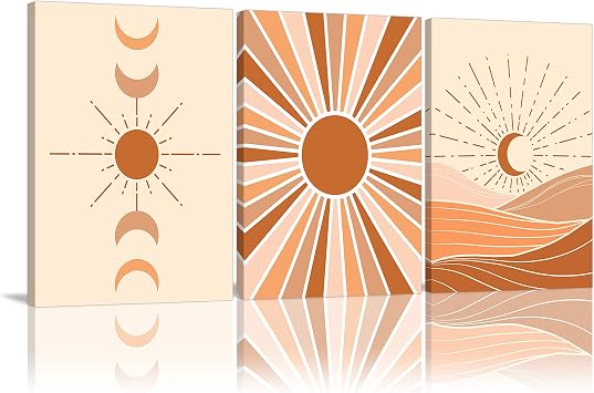 Mid Century Wall Art 3 Panels Framed Canvas Terracotta Wall Picture Minimalist Wall Prints Boho Canvas Prints Modern Geometric Artwork Home Decor for Living Room Bathroom Framed Ready to Hang