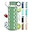purifyou 40oz / 32oz / 22oz / 12oz Borosilicate Glass Water Bottle with Time & Volume Markers, Silicone Sleeve, Stainless Steel Lid | Reusable Glass Bottle for Water & Juice (12oz Shale Green)