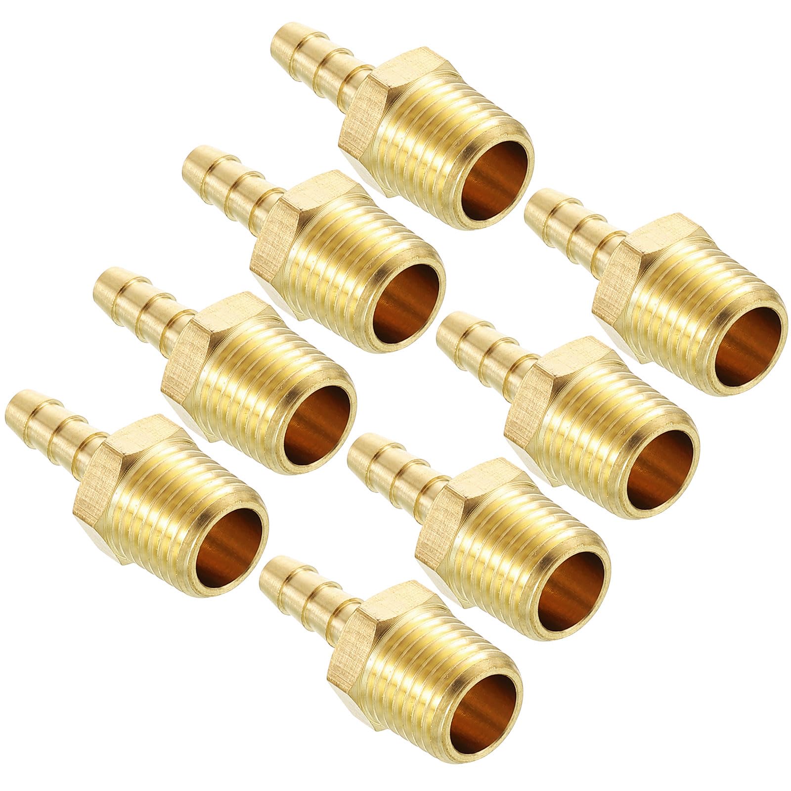 Kozelo Pack of 8 Brass Hose Barb Fittings Adapter Connector 3/16"(5mm) Hose Barb to 1/4"(7mm) NPT Male Fittings for Home Machines, Massage Bathtubs, and Irrigation Systems — image 1