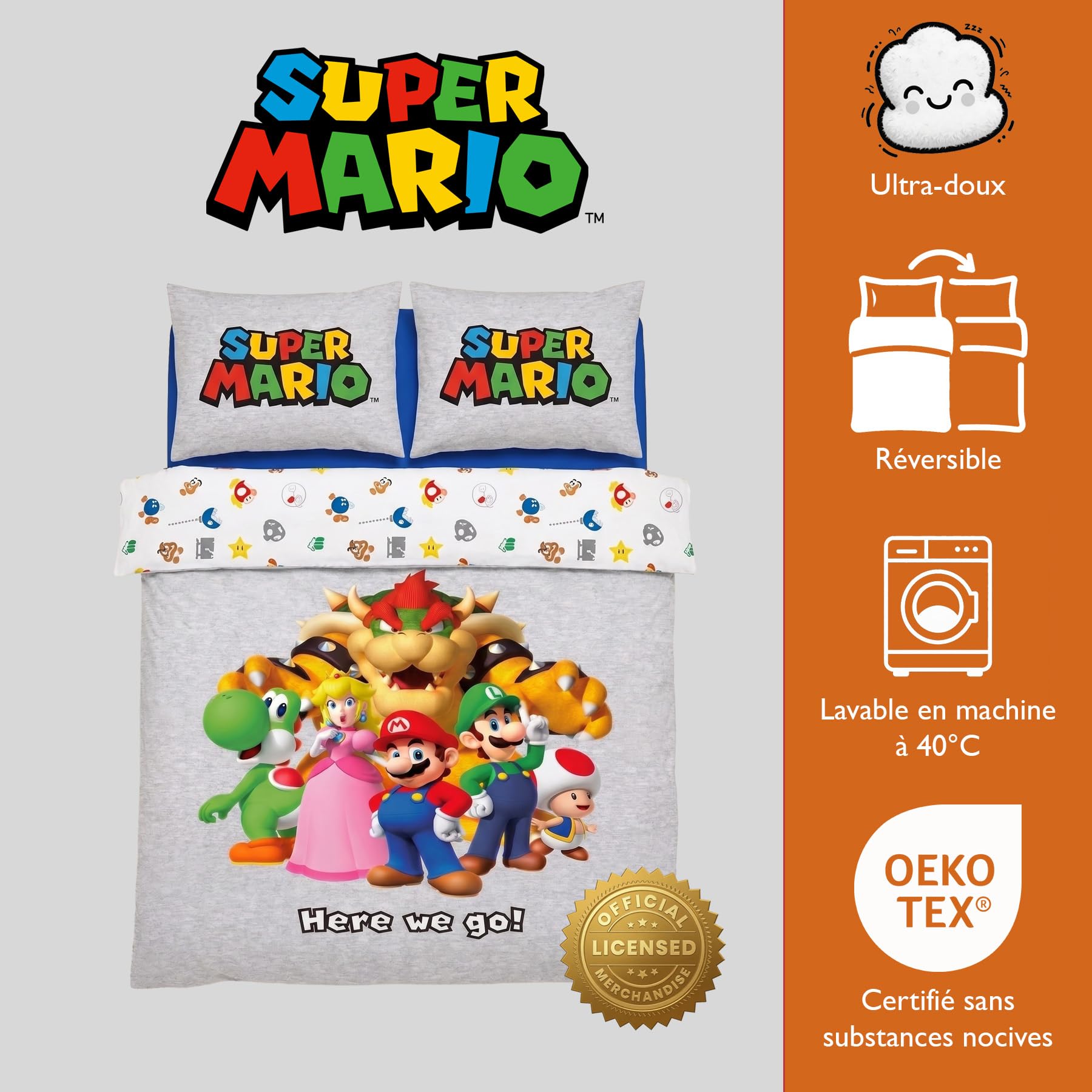 Parure de lit Super Mario Game Characters - 100 % microfibre - Douce Parure de lit Super Mario Game Characters - 100 % microfibre - Douce