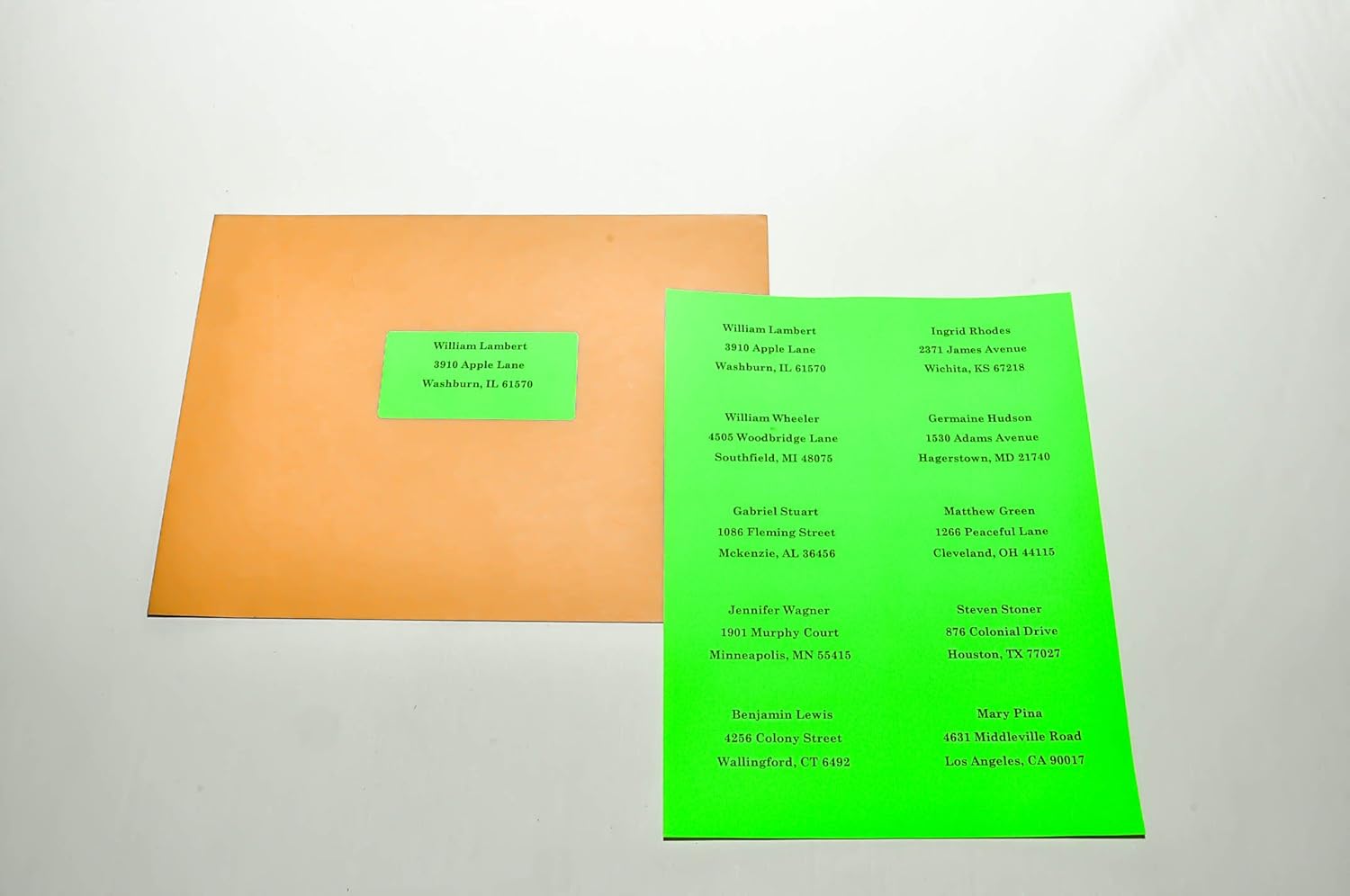 Compulabel 312142 Fluorescent Green Address Labels for Laser Printers, 4 x 2 Inch, Permanent Adhesive, 10 per Sheet, 100 Sheets per Carton