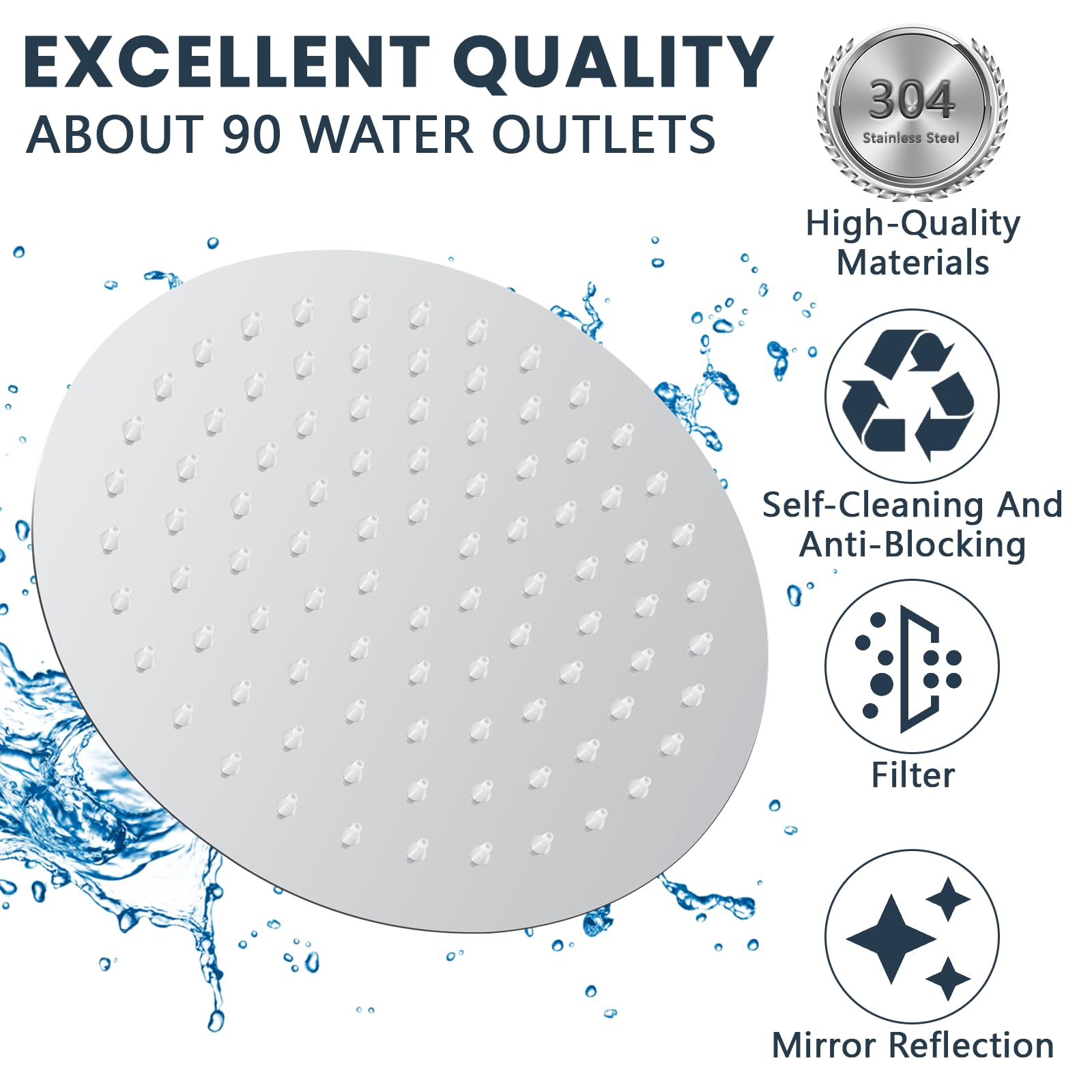 Gowkeey Soffione Doccia 8 Pollici, Doccia Fisso Rotondo, Soffione per Doccia in Inox 304, Testa Doccia Regolabile 360°, Può essere installato a parete o a soffitto 20CM