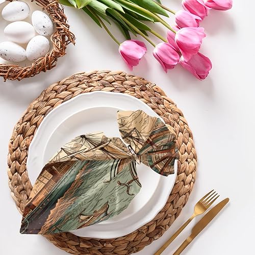 Cloth Napkins Set of 6 Compass Sailboat 20x20 Inch Cloth Napkins Nautical Compass Washable Reusable Kitchen Dinner Napkins Table Decor for Wedding,