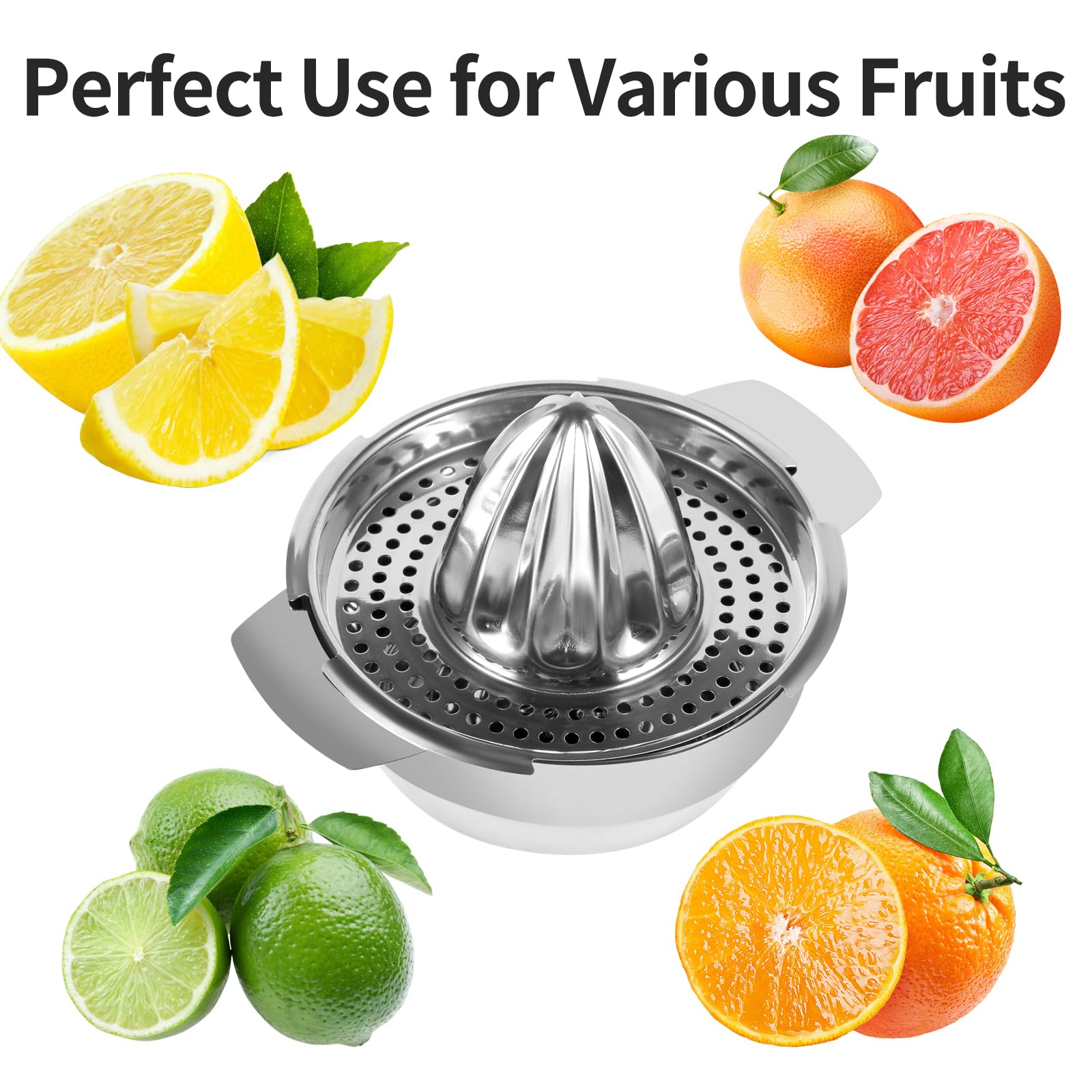 Exprimidor Manual de Cítricos en Acero Inoxidable, Juguera para Limones y Naranjas con Recipiente 400ml