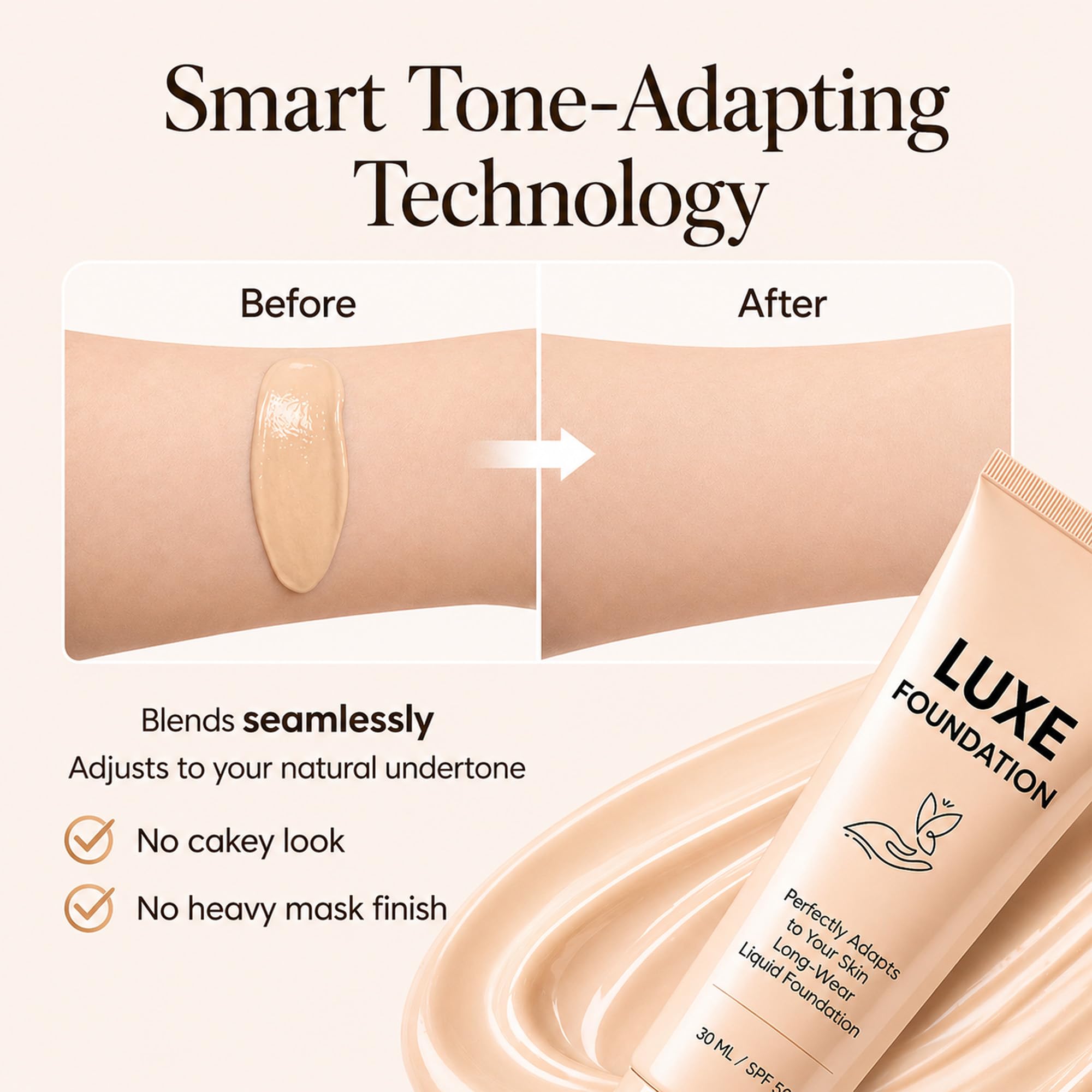 for Women, Smart Shade-Adapting Long-Wear Liquid Foundation, Hyaluronic Acid & Vitamin E, Creates Flawless Skin, Perfectly Blends with Your Complexion, SPF50, 30 ML — view 4