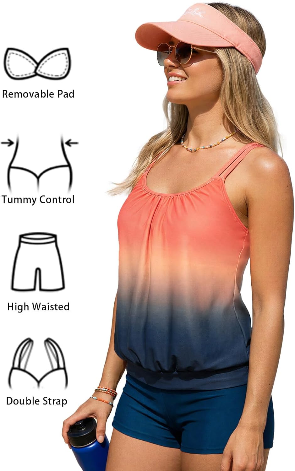 Modlily Tummy Control Tankini Swimsuits for Women, Lightweight Two Piece Bathing Suits, Blouson Top with Boyshorts - Image 6