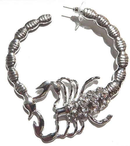 Miniatura 2 de Pendientes de aro de escorpión gigante con diamantes de imitación de cristal plateado arácnido insecto glam punk posts, Metal, cristal, vidrio