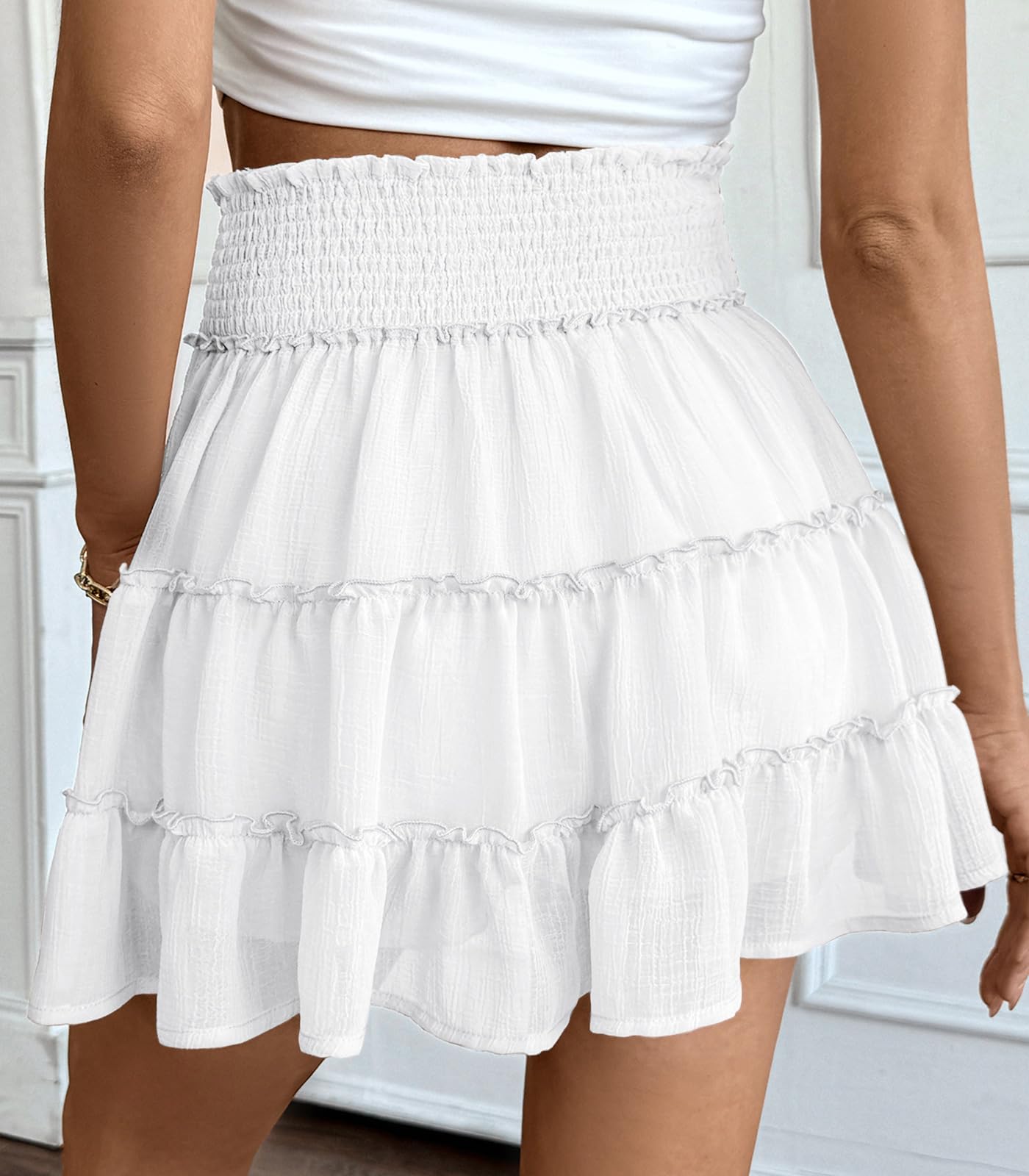 Adigaber Femmes Mini Jupes Couleur Unie Taille Haute Mini Jupe à Volants en Tulle avec Short